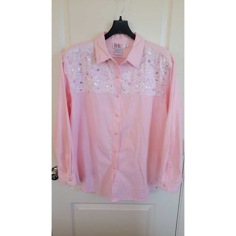 R&K Originals Pink Lace Button Down Shirt